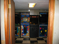 entry view of game room, Food Fight, Missile Command, Quantum